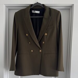 Zara Olive Double-Breasted Blazer